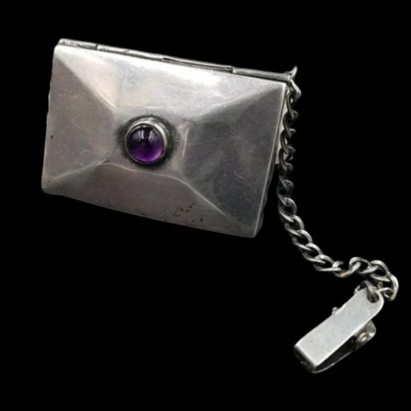 Vintage Mexico Sterling and Gemstone Snuff Pill Box
